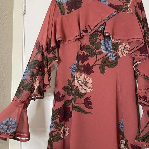 Keepsake The label Mauve ruffle boho floral mini flare dress size small - Picture 4 of 7